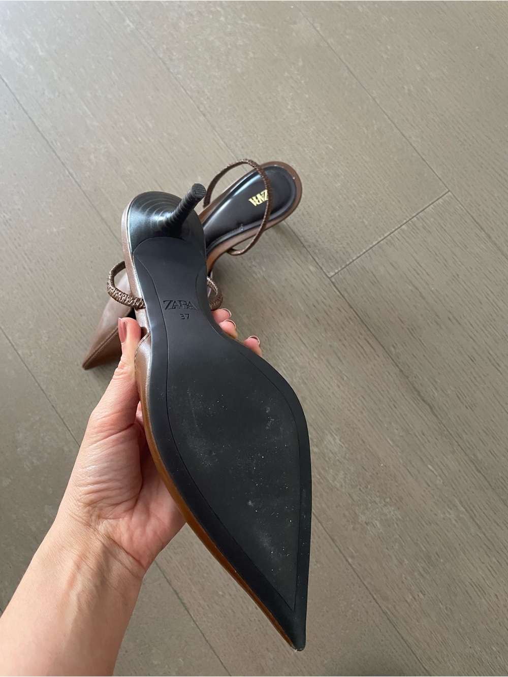 Zara Brown Pointed Leather Slingback Mules - Picture 2 of 2